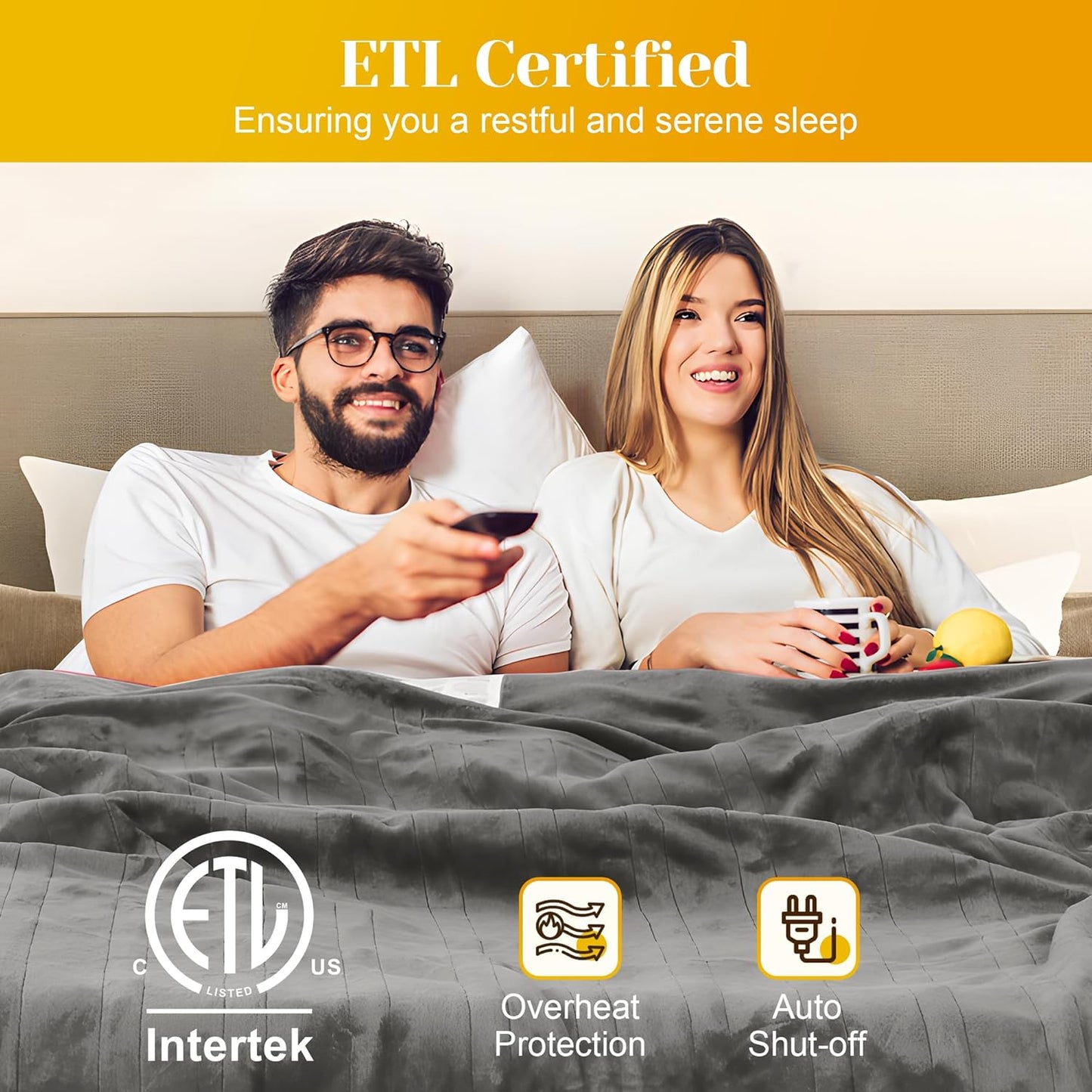 Heated Blanket King Size, Heating Electric Throw Blanket Dual Control, 10 Heat Settings, 12 Hours Auto Off, Machine Washable, ETL Certified, Overheating Protection, Grey