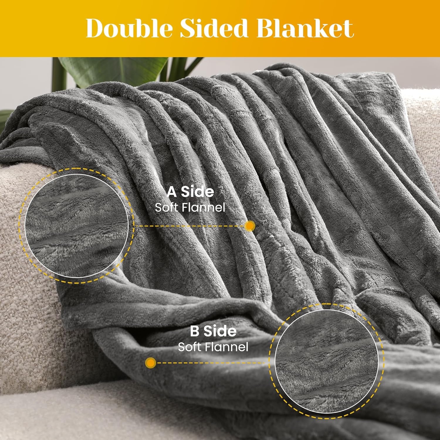 Heated Blanket King Size, Heating Electric Throw Blanket Dual Control, 10 Heat Settings, 12 Hours Auto Off, Machine Washable, ETL Certified, Overheating Protection, Grey