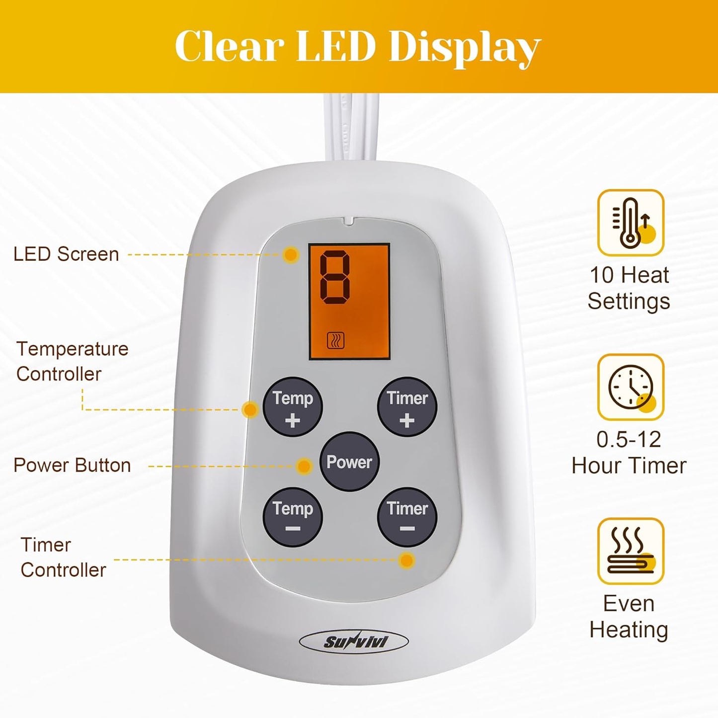 Heated Blanket King Size, Heating Electric Throw Blanket Dual Control, 10 Heat Settings, 12 Hours Auto Off, Machine Washable, ETL Certified, Overheating Protection, Grey